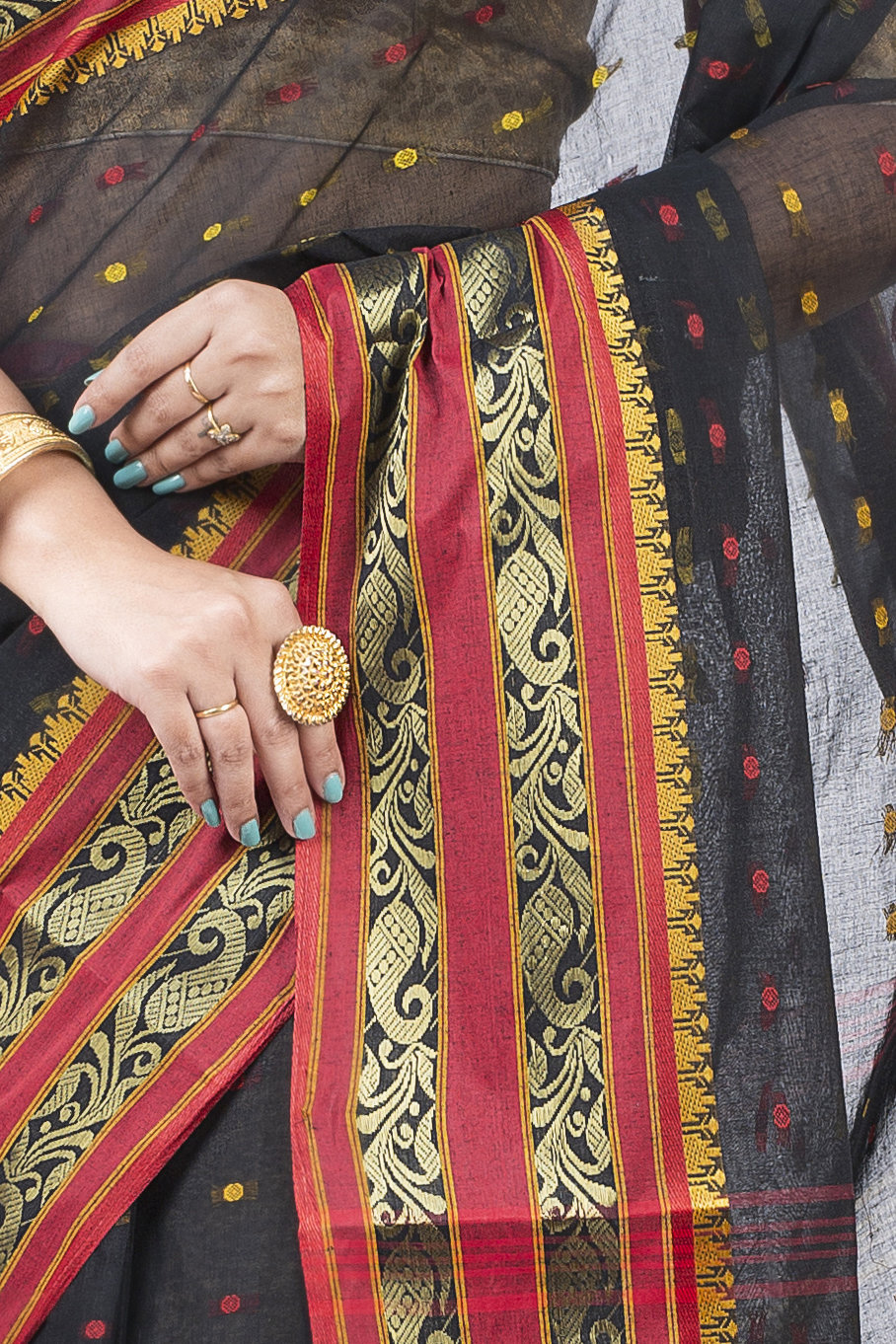 Beige Pure Cotton Alpona Tant Saree (192)